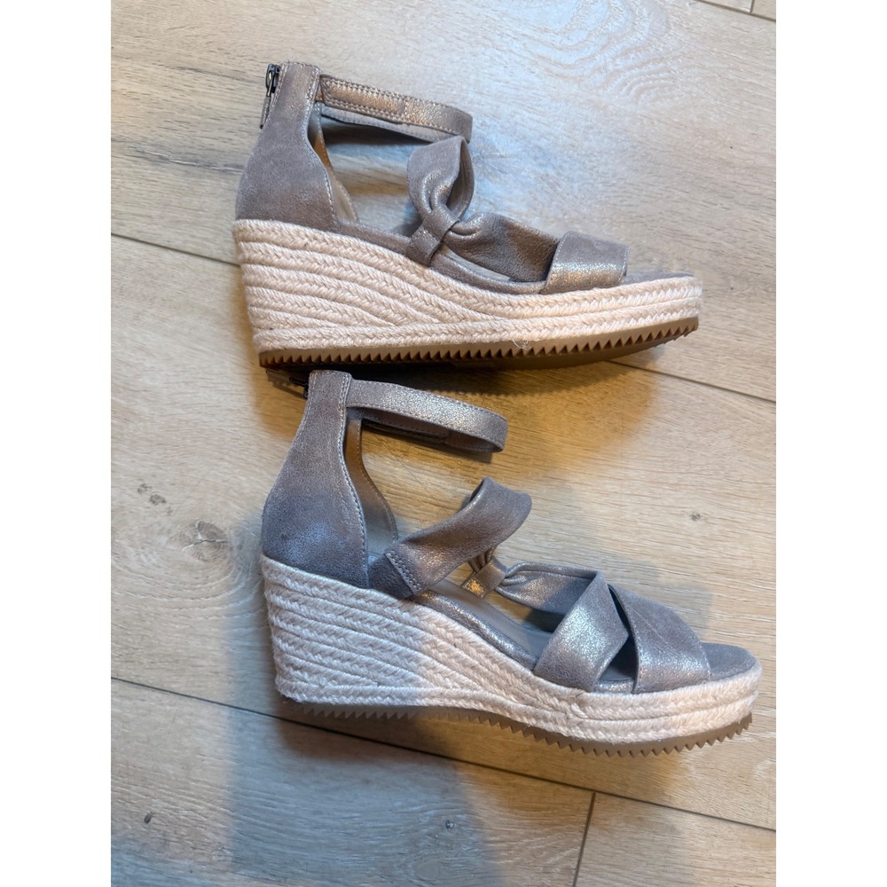 Eileen Fisher Willow Metallic Platinum Leather Espadrille Wedge Sandals size 6.5 - Picture 7 of 11